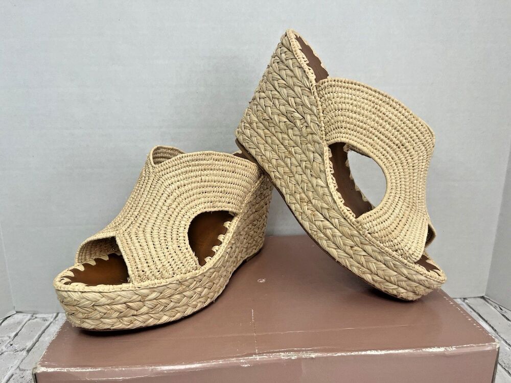 New Carrie Forbes Lina Cutout Slide Wedge Sandals Size 39 Us Size 8-8.5